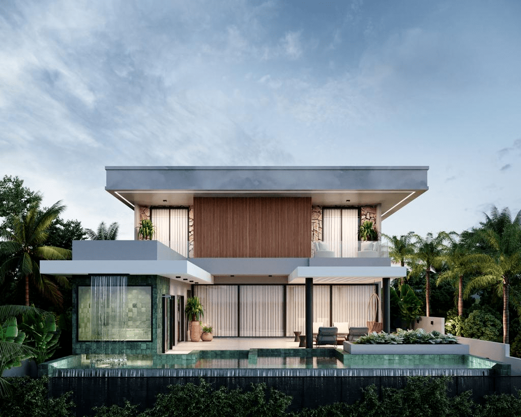 Arquitetura residencial moderna com uso de BIM, integrando tecnologia ao projeto para otimização e economia na construção.